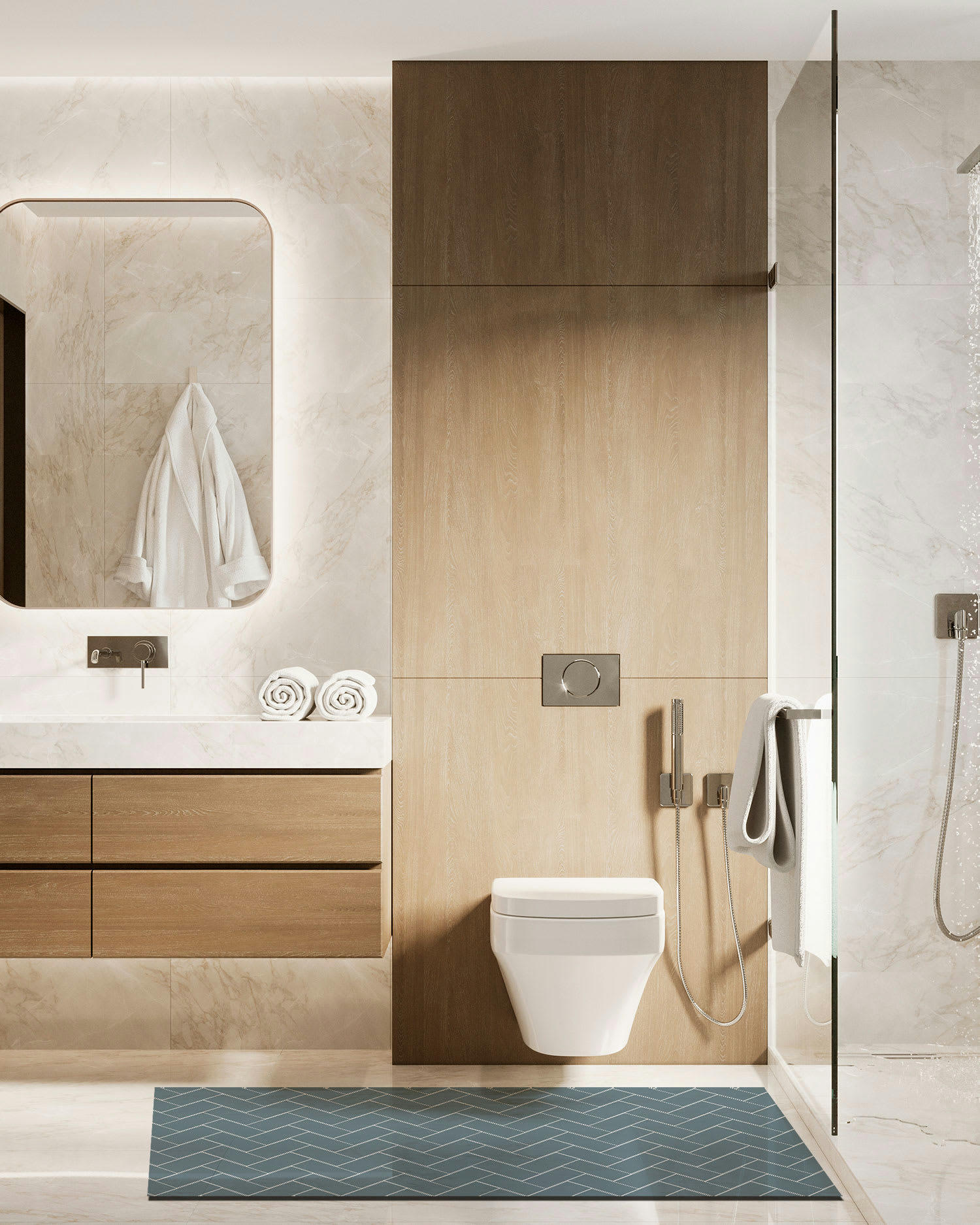 ALFOMBRAS MINIMALISTAS 2 - Tapis vinyle mosaïque de briques bleues 80x250cm