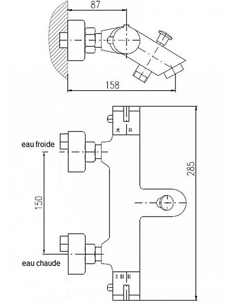 Mitigeur baignoire mural thermostatique en laiton chromé