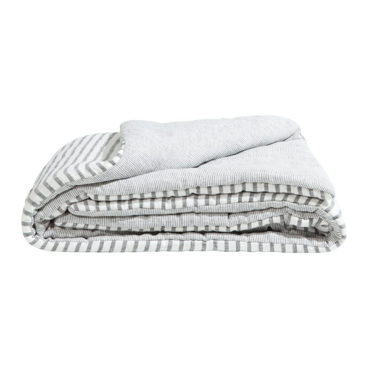 LES ESSENTIELS - Edredon en lin lavé noir/crème 90x190