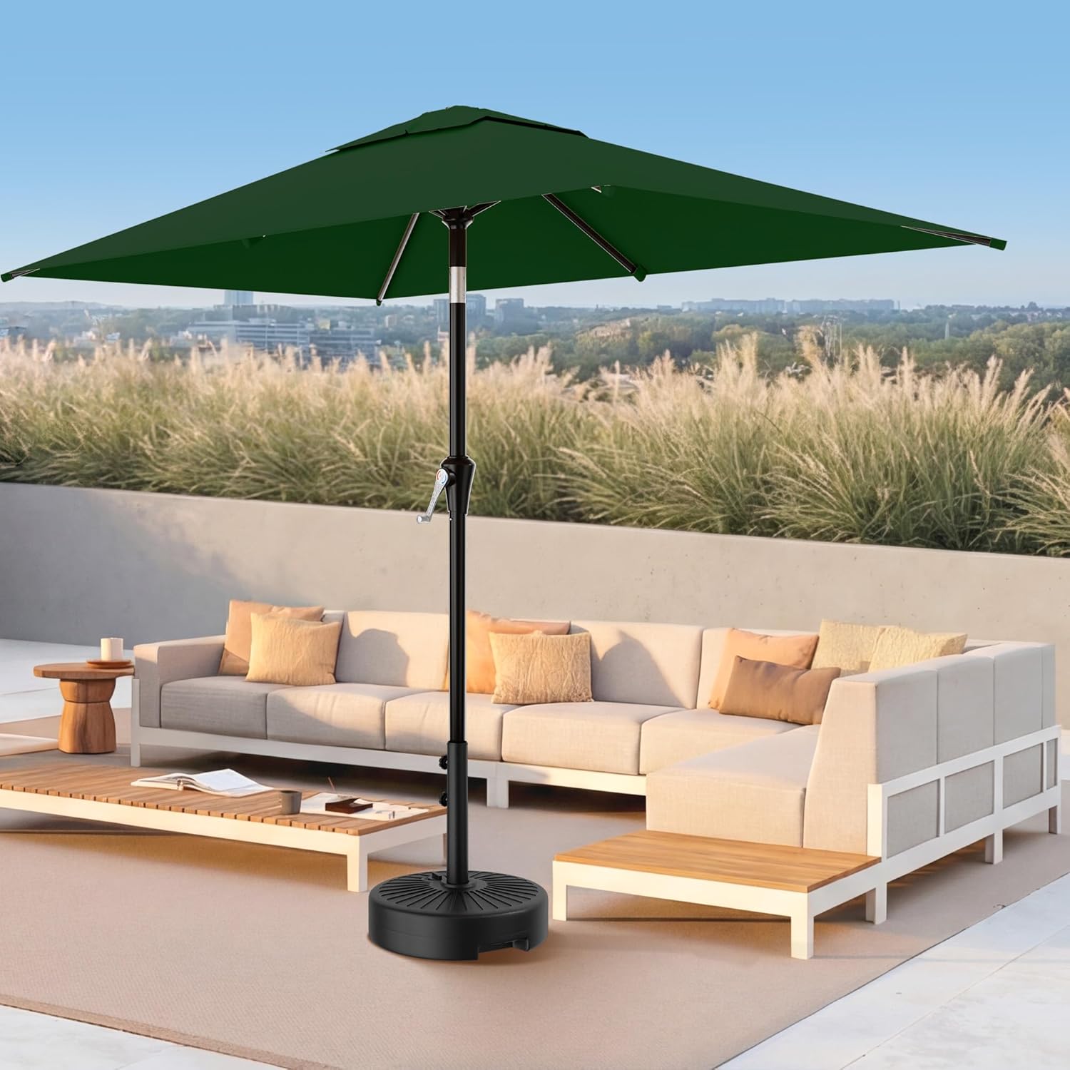 AreShark 6.5' x 10' Rectangular Patio Umbrellas for Outdoor, Outdoor Table Umbrella, Large Outdoor Patio Umbrellas with 6 Sturdy Ribs for Pool, Garden, Deck & Market (Dark Green)