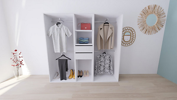 Dressing blanc avec porte 4 penderies et 2 tiroirs GoodHome Atomia H. 187,5 x L. 200 x P. 45 cm