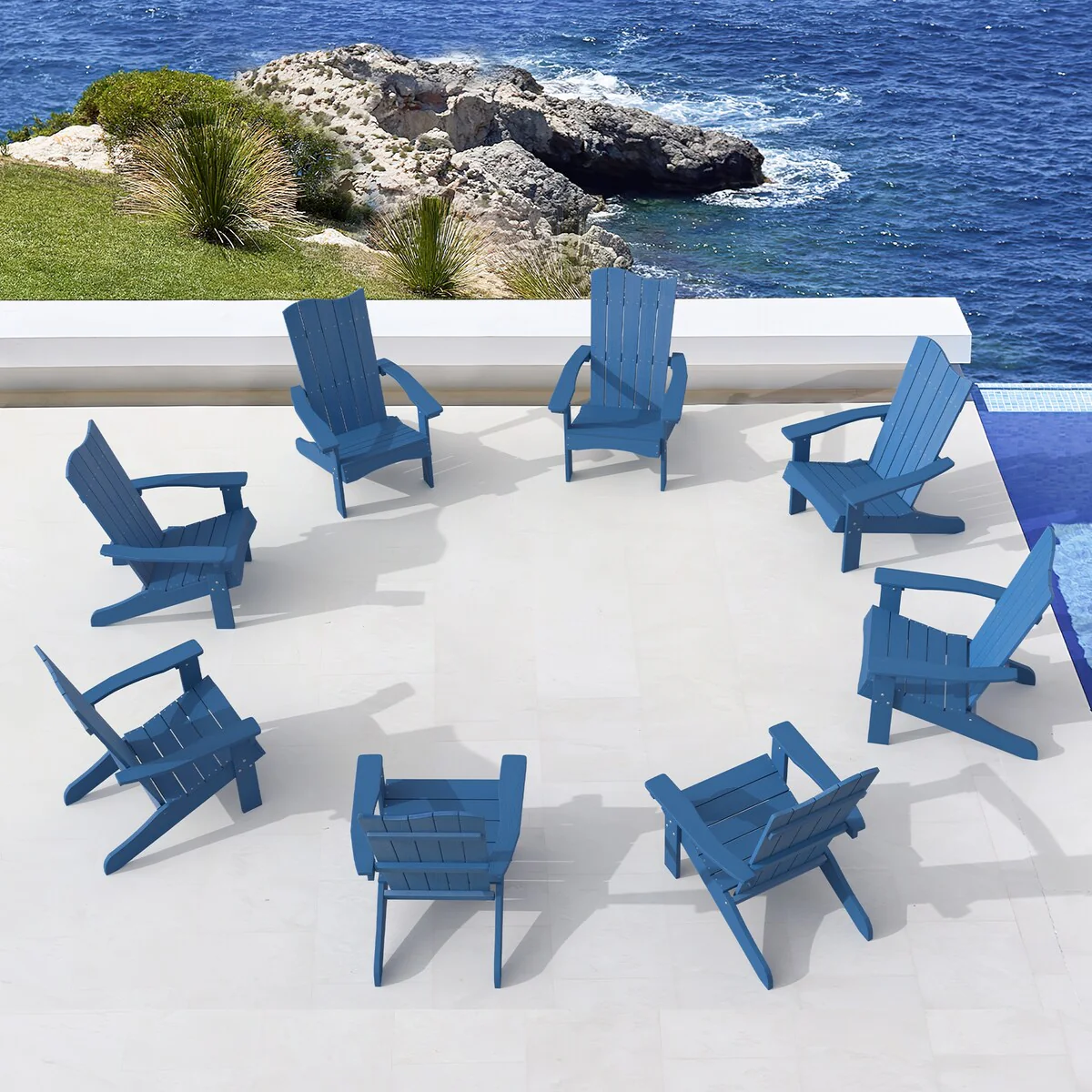 LUE BONA Set of 8 Outdoor Poly Weather Plastic Patio Furniture Adirondack Chairs