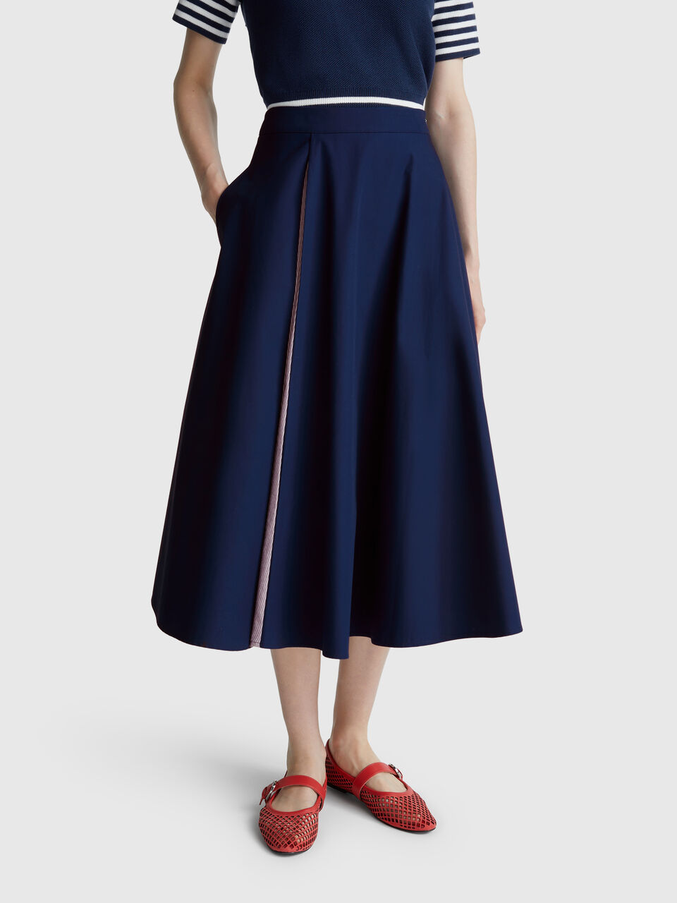 Midi skirt with stripe insert