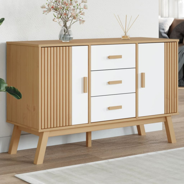 Szafka Regał Brązowa Biała z Drzwiami z Szufladami 114x43x73.5 cm