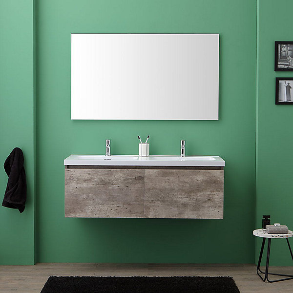 Meuble Suspendu Avec Miroir Pour La Salle De Bain Cm120 Finition Ciment - Madrid