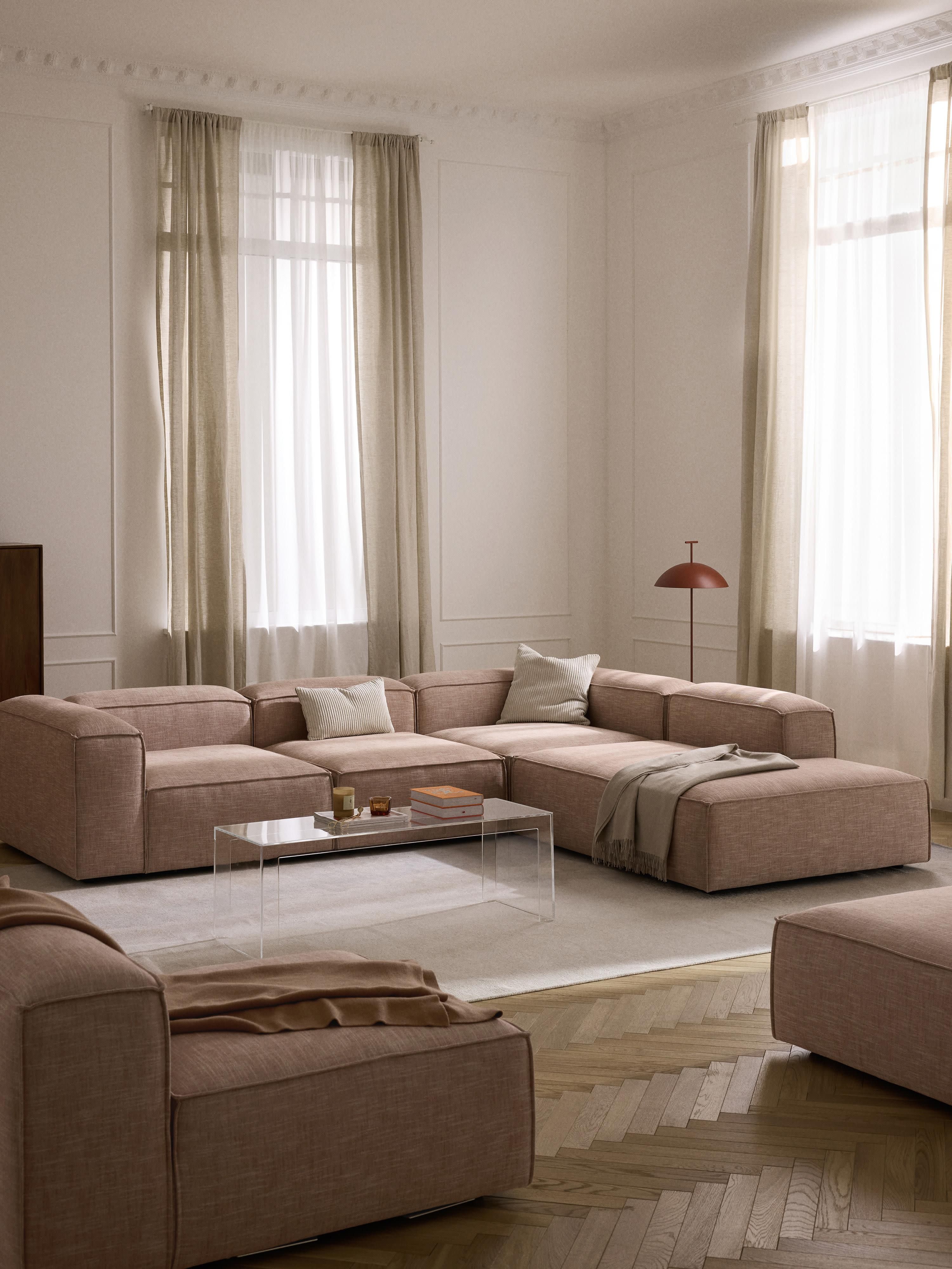 Modulares XL-Ecksofa Lennon (4-Sitzer) aus Leinen-Mix