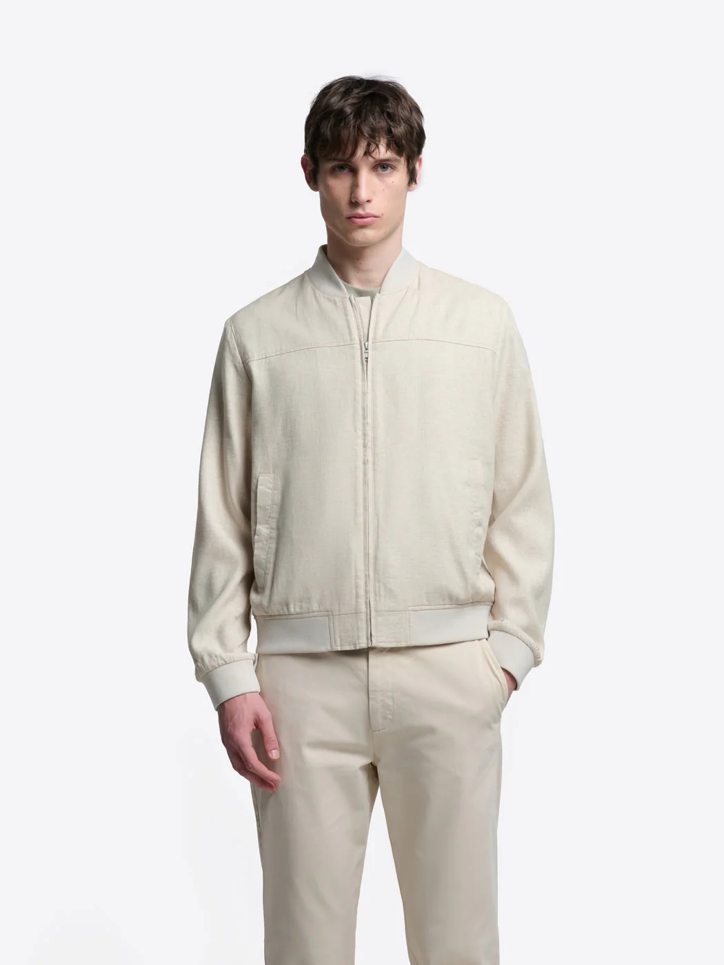 Blouson en coton lin col teddy