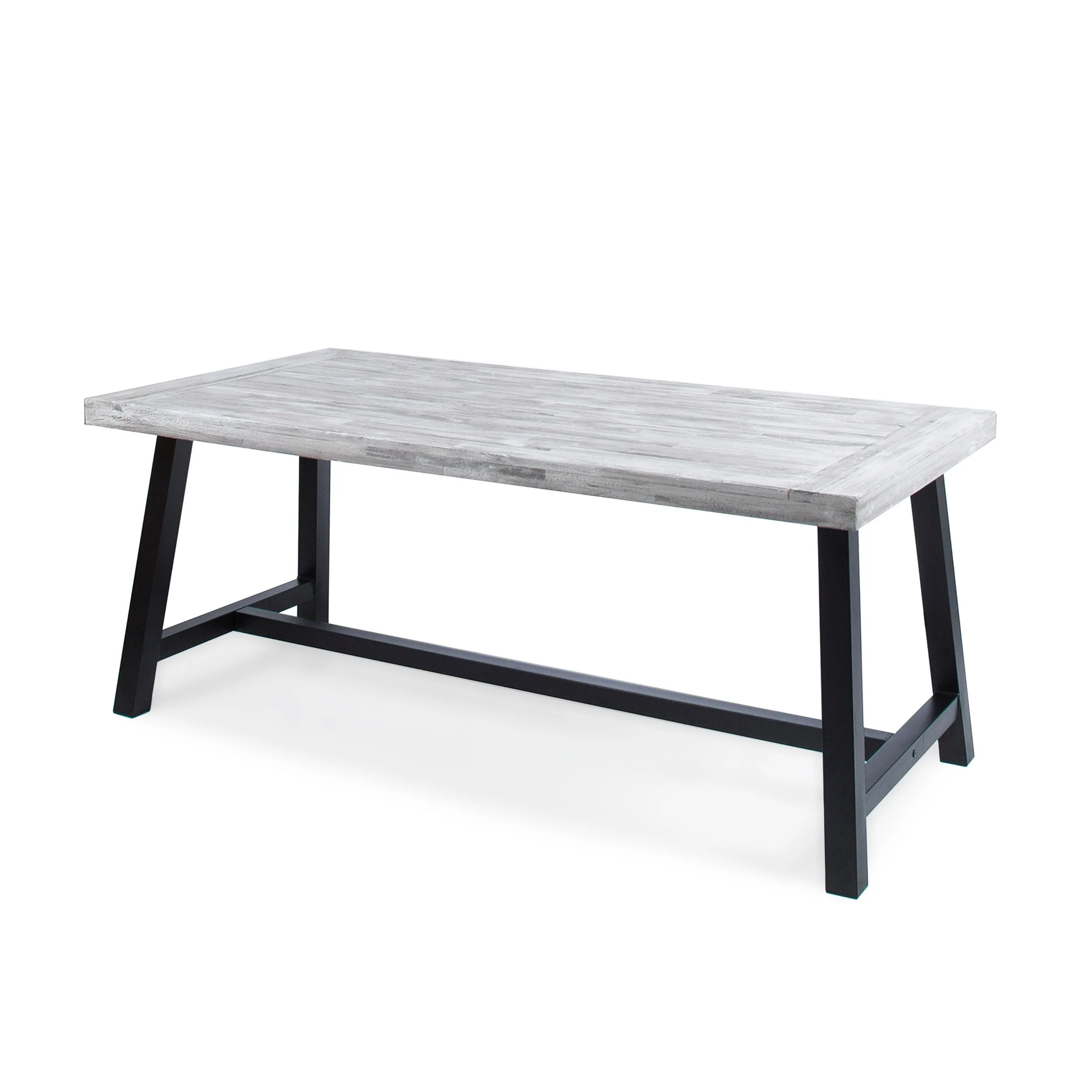 Acacia Wood Outdoor Dining Table 70 Inch Grey Black Metal Frame Patio Garden Table