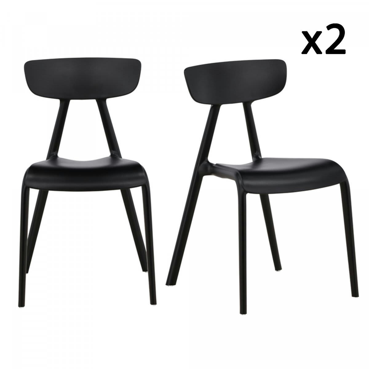URSHA - Lot de 2 chaises contemporaines en plastique durable noir