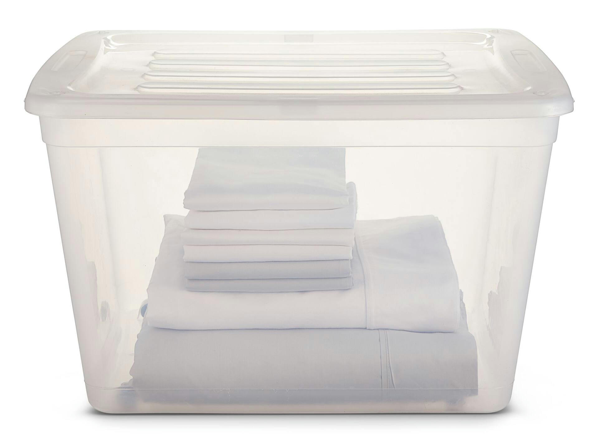 Type A Transparent Storage Box with Lid and Snap-In Wheels, 80-L