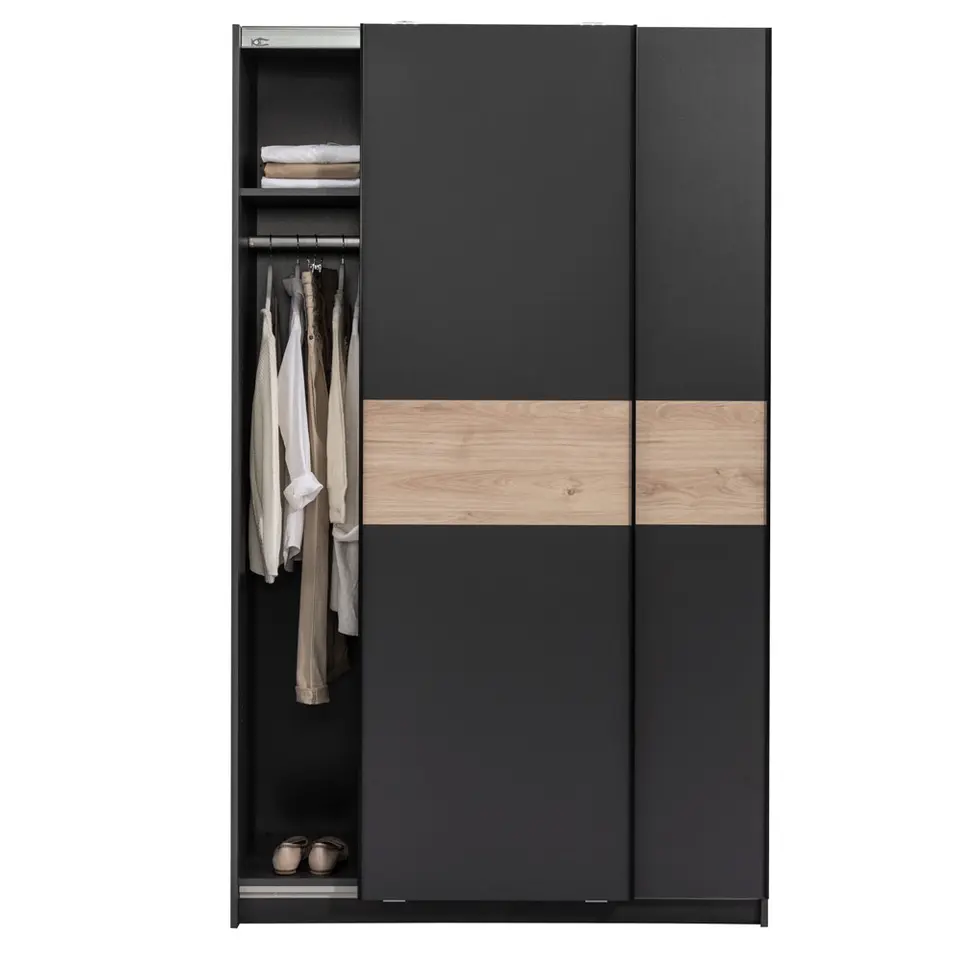 Schuifdeurkast Genua - antraciet/eikenkleur - 204x122x60 cm