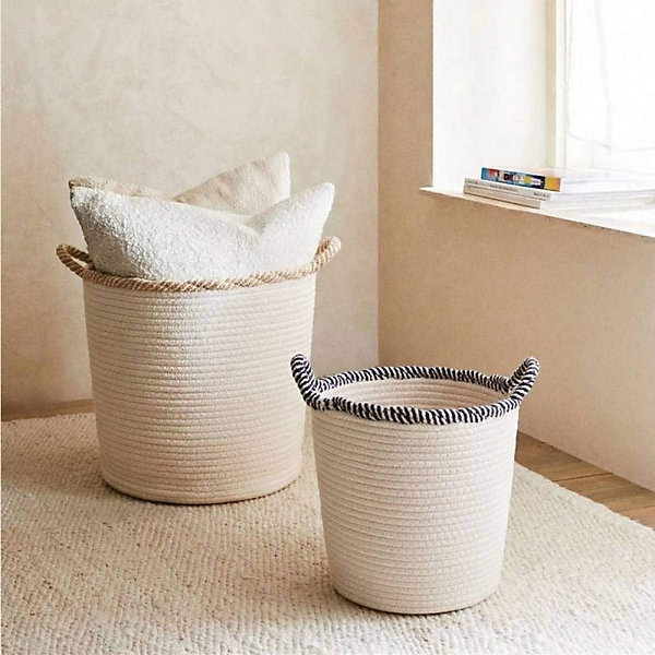 Panier rond en corde de coton finition vague 30x28cm