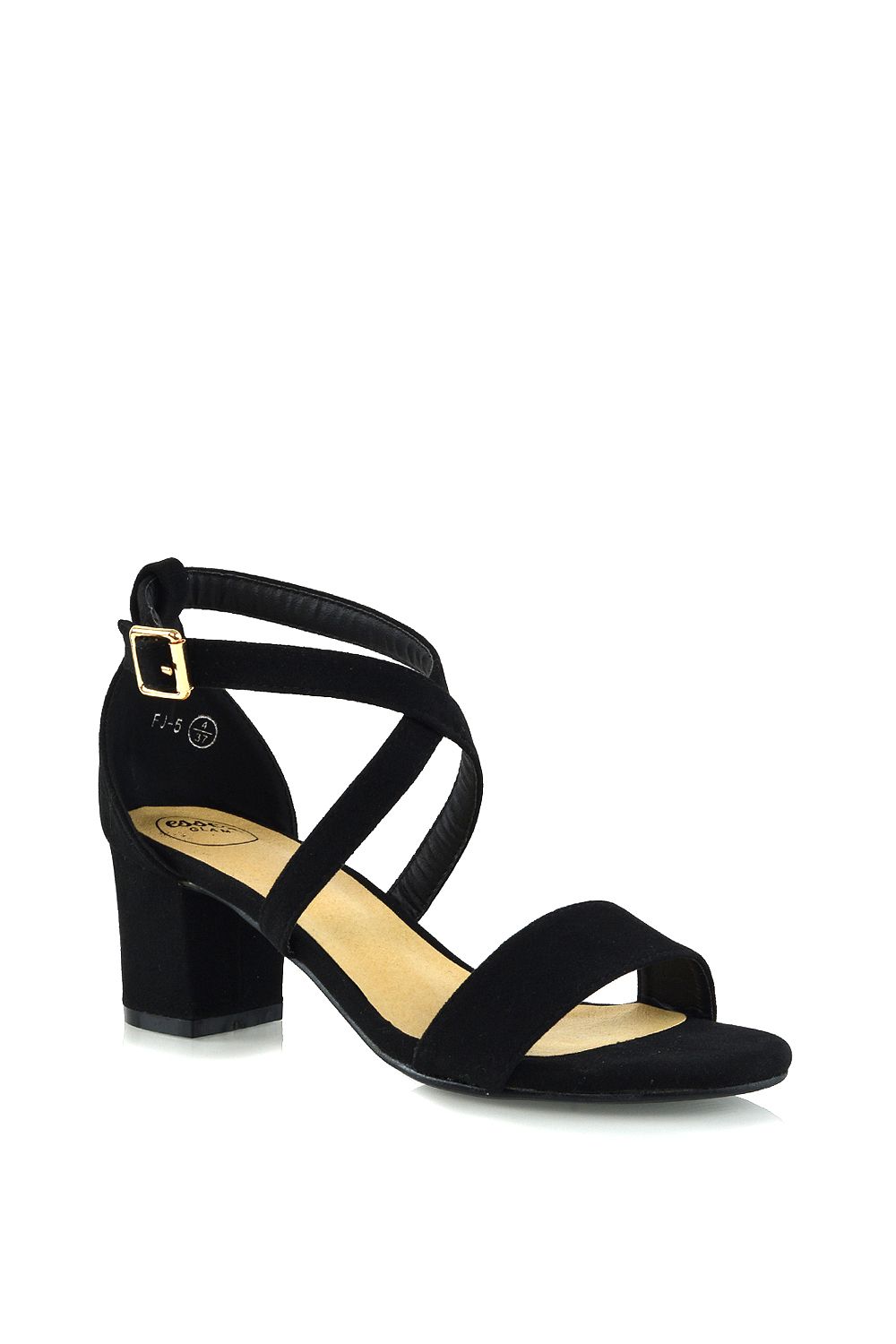 XY London Jordyn' Cross Over Buckle Strap Chunky Low Block Heels