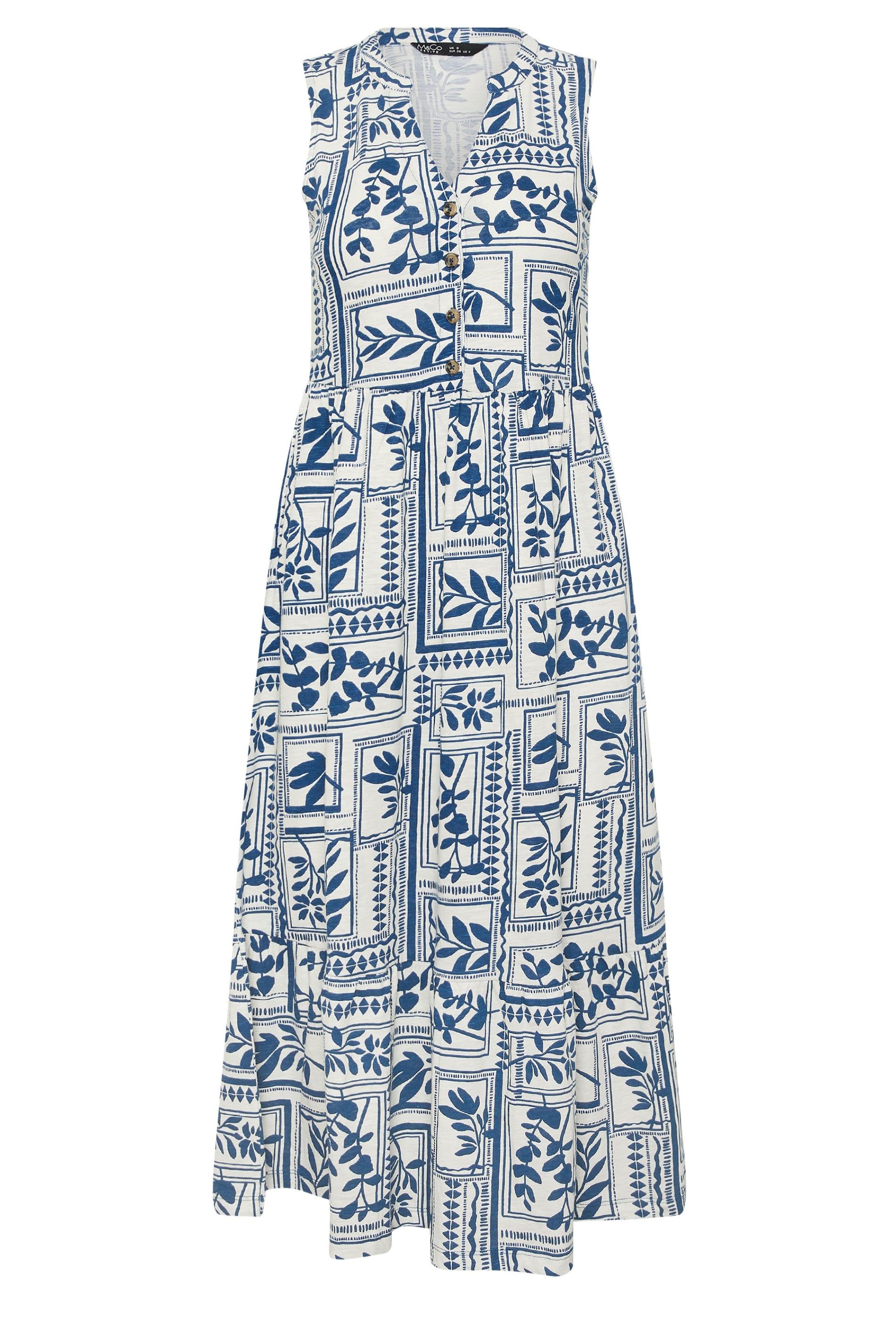 M&Co Petite Leaf Print Sleeveless Cotton Midi Dress