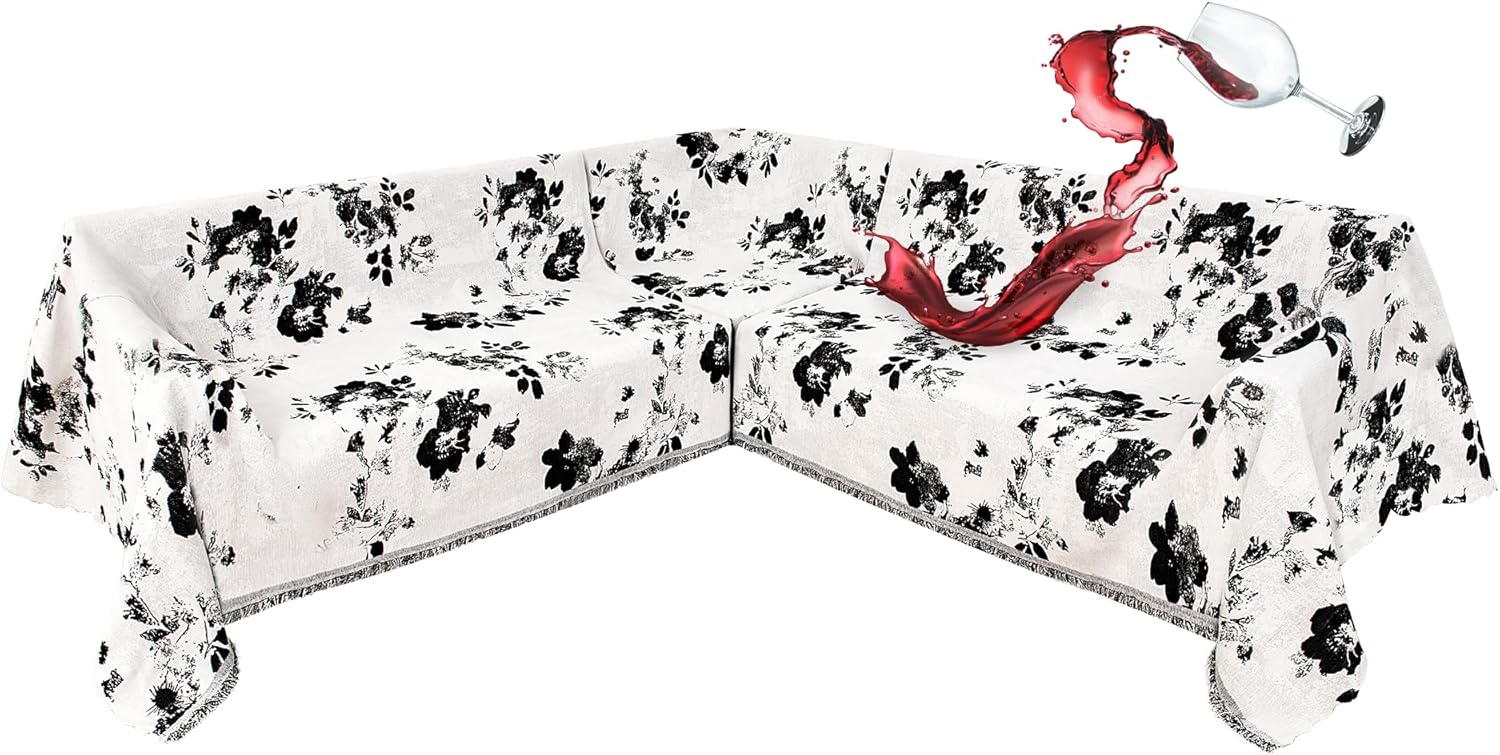 1OO% Waterproof Sectional Couch Covers for Dogs L Shaped Corner Sofa Cover Washable Chenille Sofa Slipcovers Blanket Modern Jacquard Pet Furniture Protector (91x252, Black Flower)