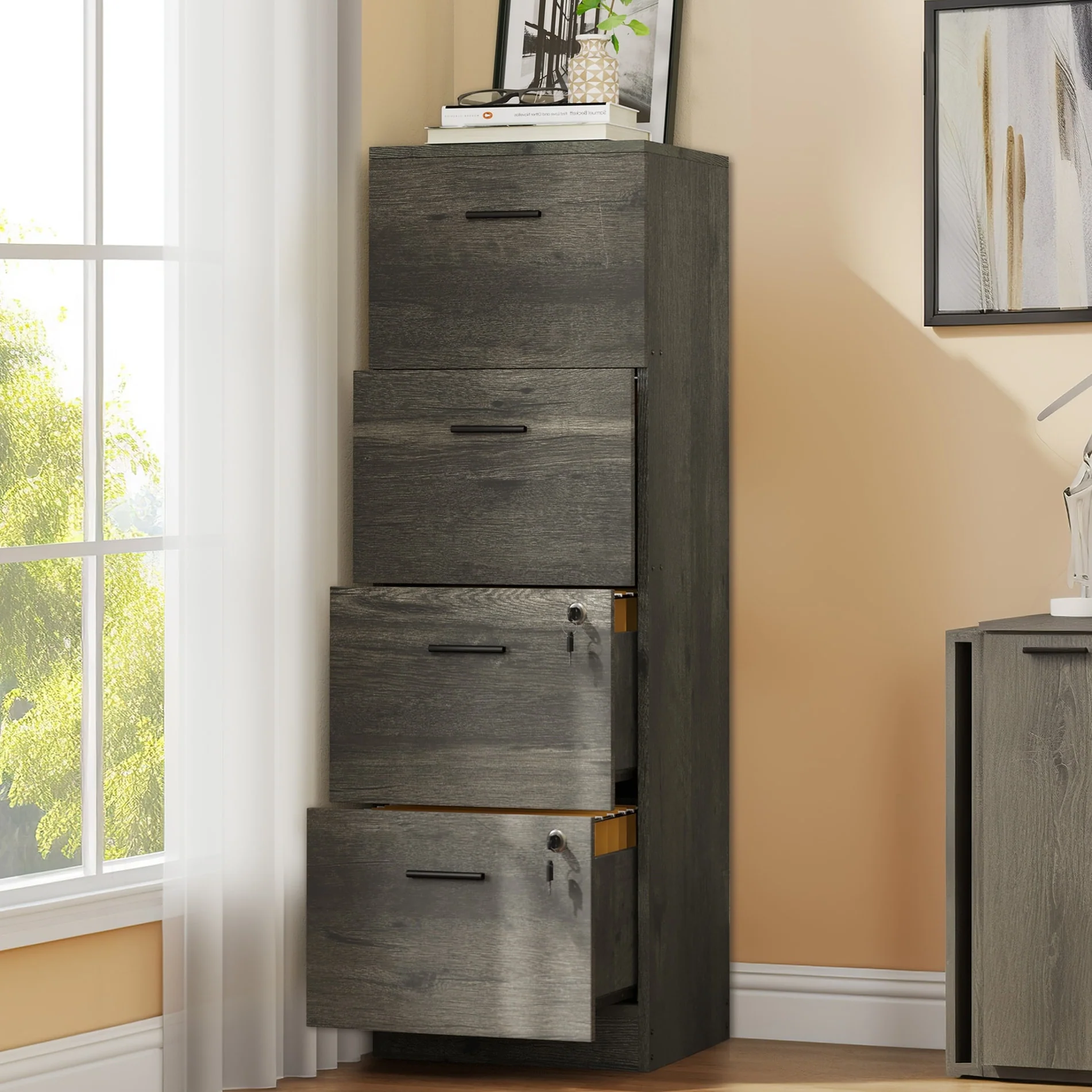 Moasis 4-Drawer Vertical File Cabinet with Locks for Letter A4-Sized Files