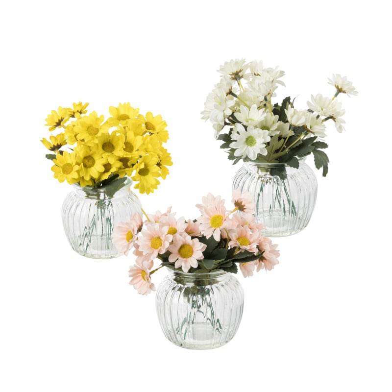 Kunstbloemen madeliefjes in glazen pot - geel - &Oslash;11.5x20 cm