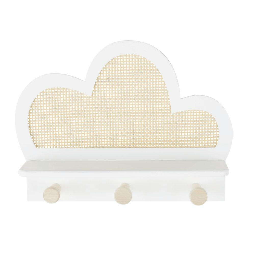 OIA - Patère nuage 3 crochets écrue avec étagère cannage en rotin