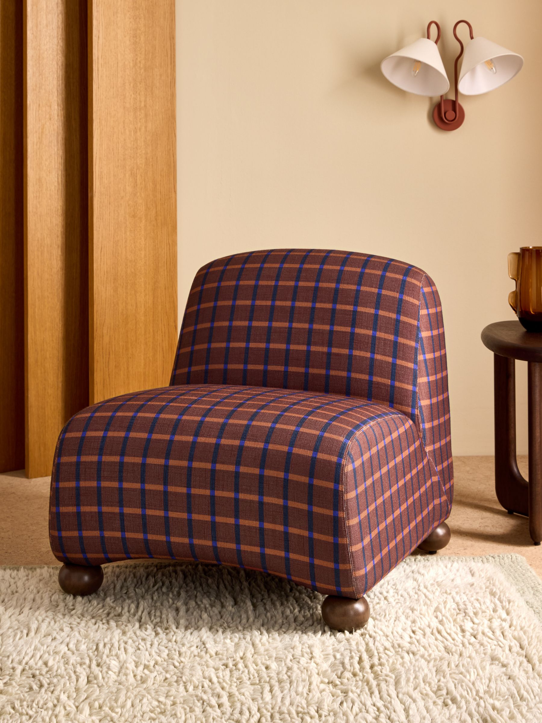 Elwen Accent Chair in Cale Check Rust Brown