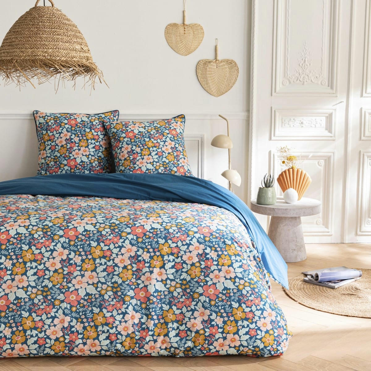 ONDINE - Parure de lit 2 personnes coton  imprimé bleu 240x220cm