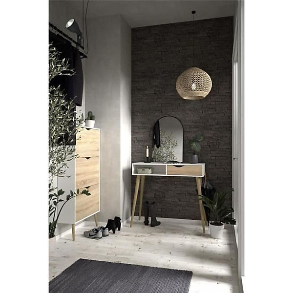Meuble a chaussures - Blanc / Chene - 12 paires - Pietement évasé en bois massif - 70,2 x 23,9 x 138,9 cm - TVILUM