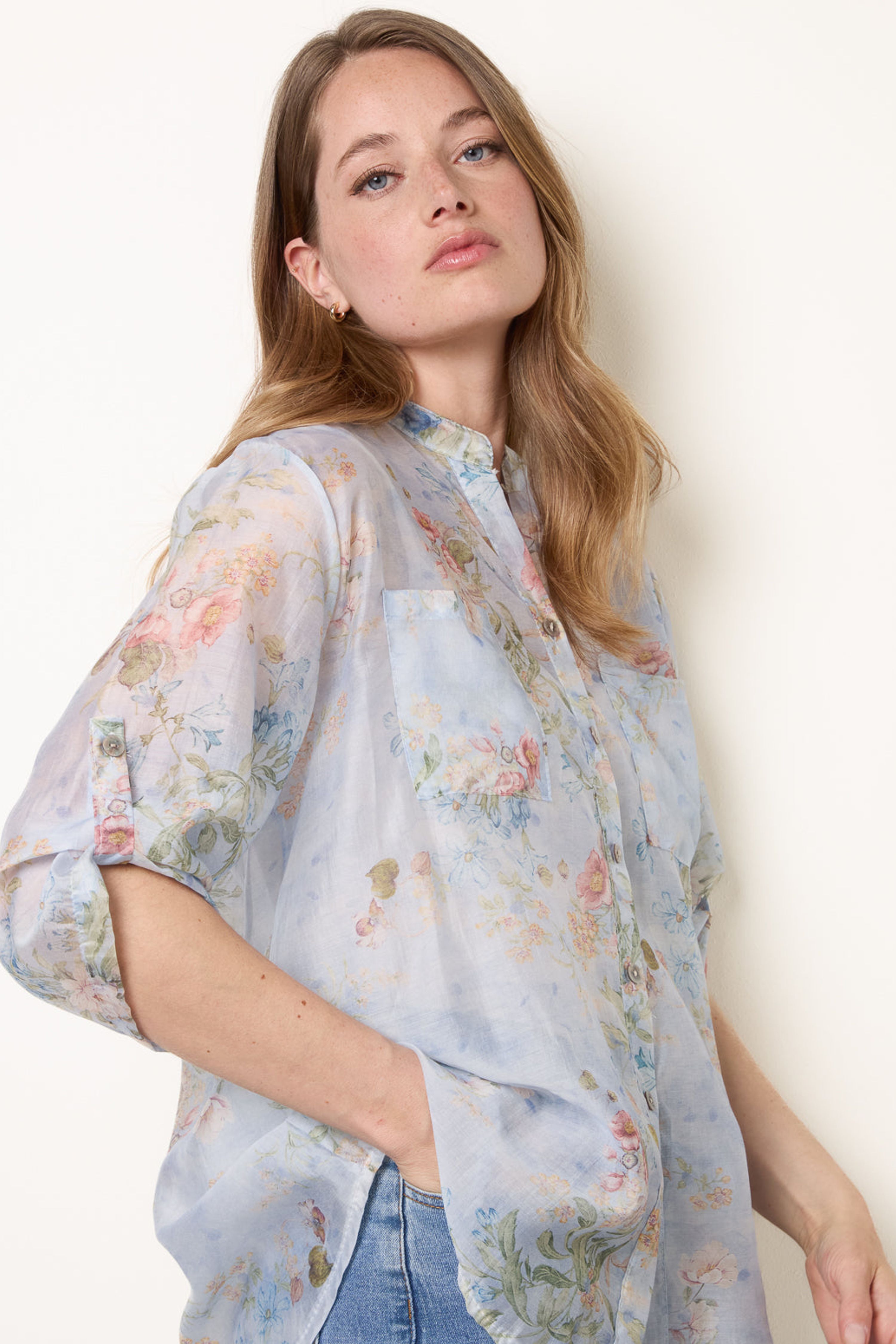 Blue Vanilla Blue Sheer Floral Shirt