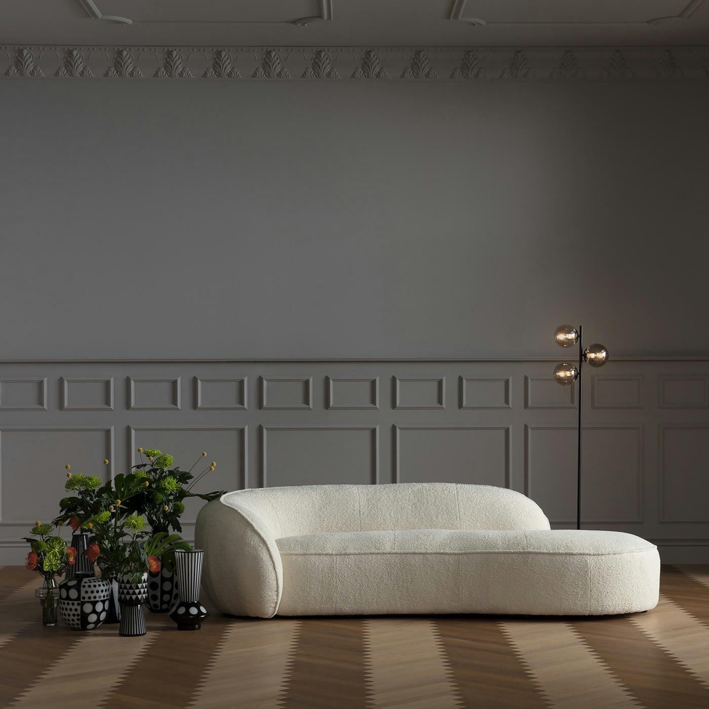 WONDER - Méridienne 3 places en polyester crème