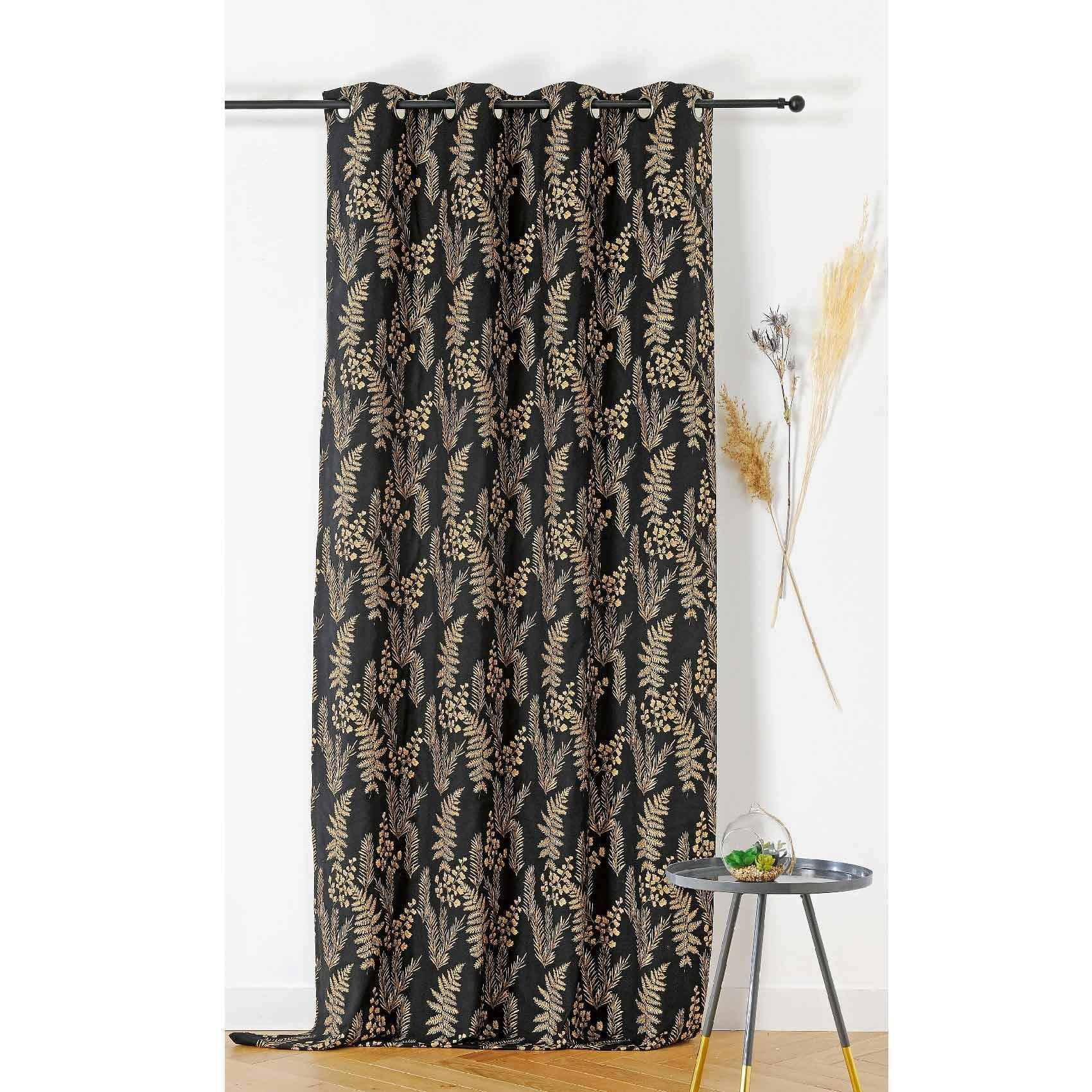 - Rideau d'ameublement aux feuillages divers polyester jaune 140x240 cm