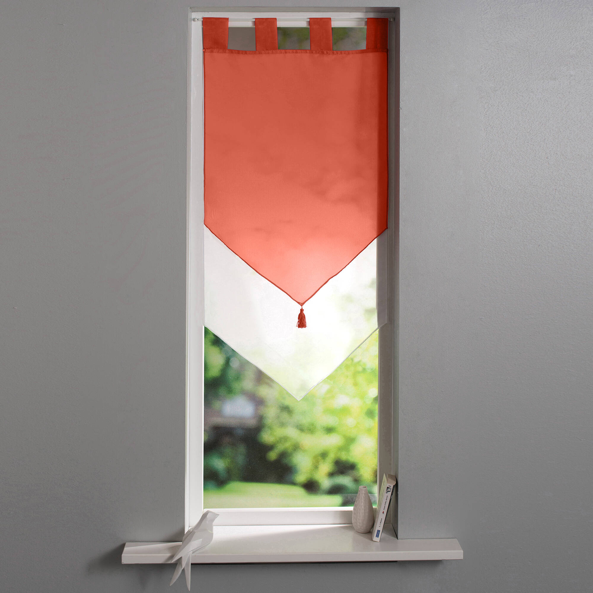 Vitrage voile double uni forme pointe finition pattes