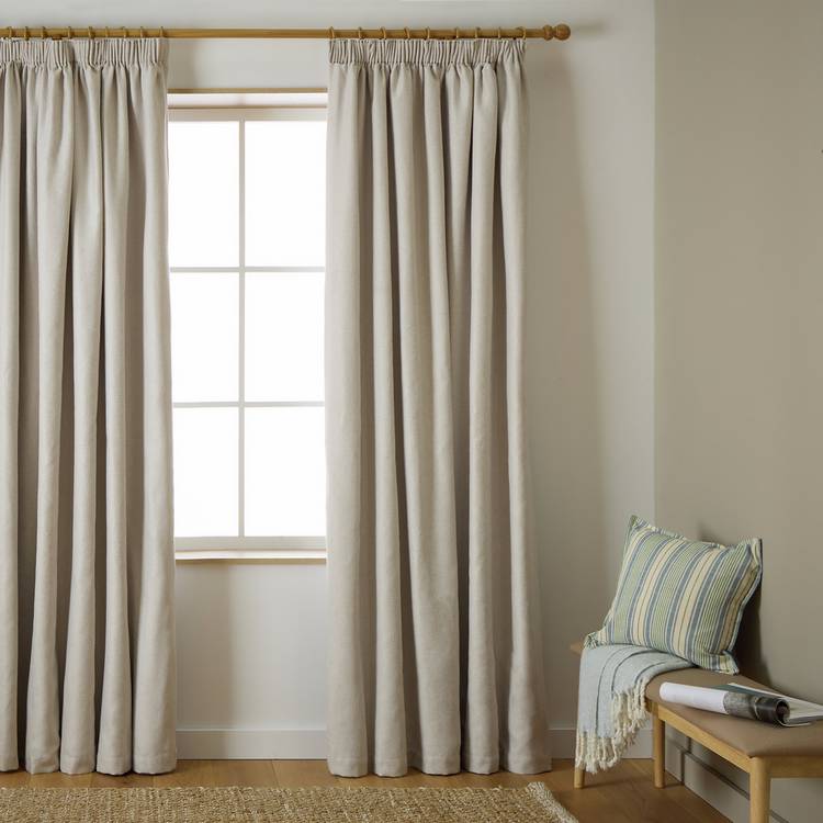 Habitat Herringbone Pencil Pleat Curtains - Cream -117x137cm
