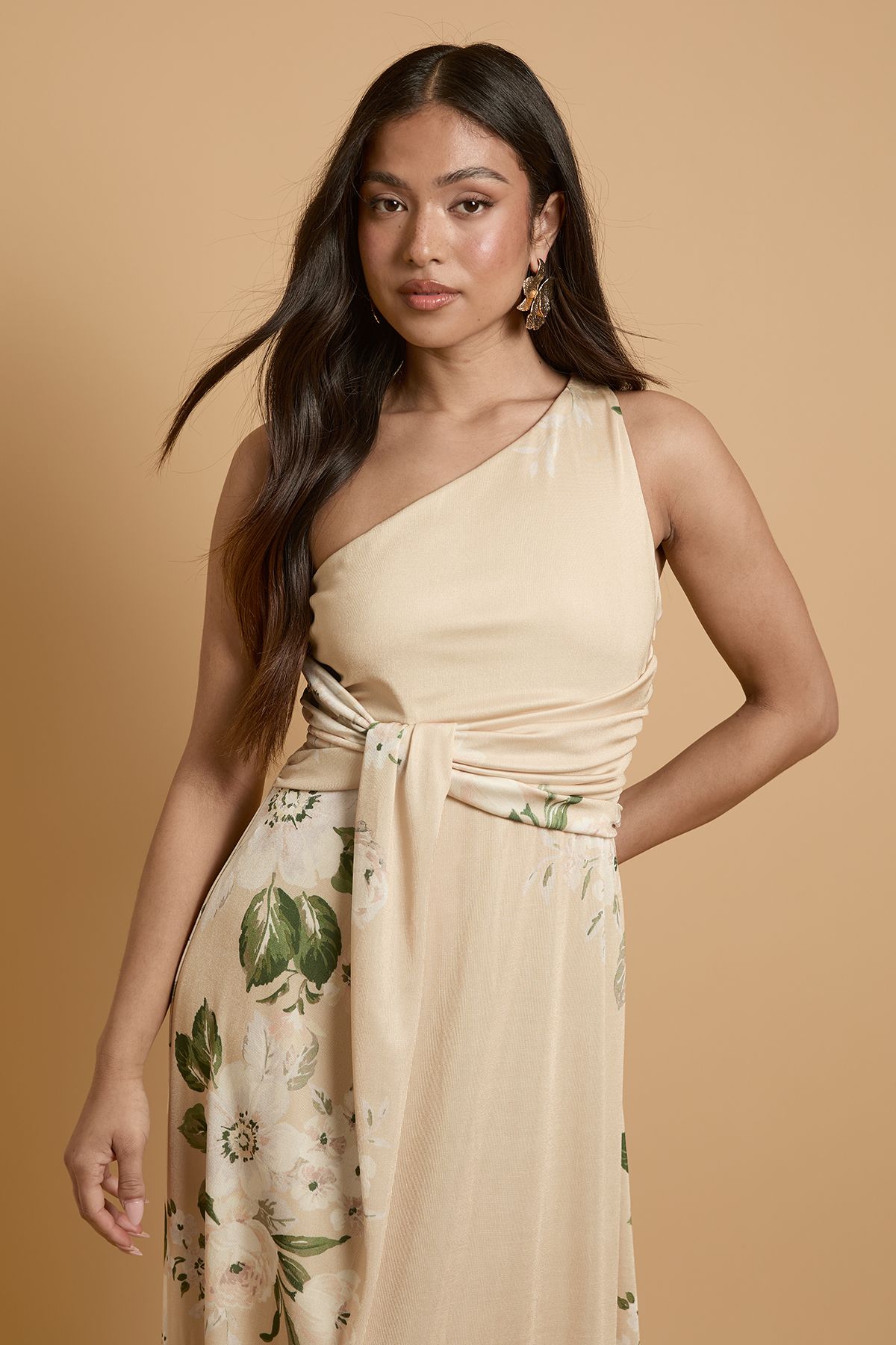 Oasis Petite Trailing Camelia Jersey Bandeau Maxi Dress