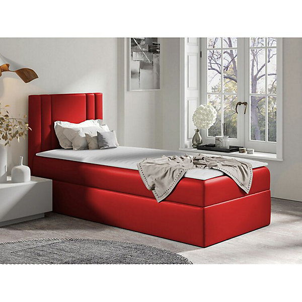 Lit continental Baltimore 179, Unique, Rouge, Faux cuir, Disponible
