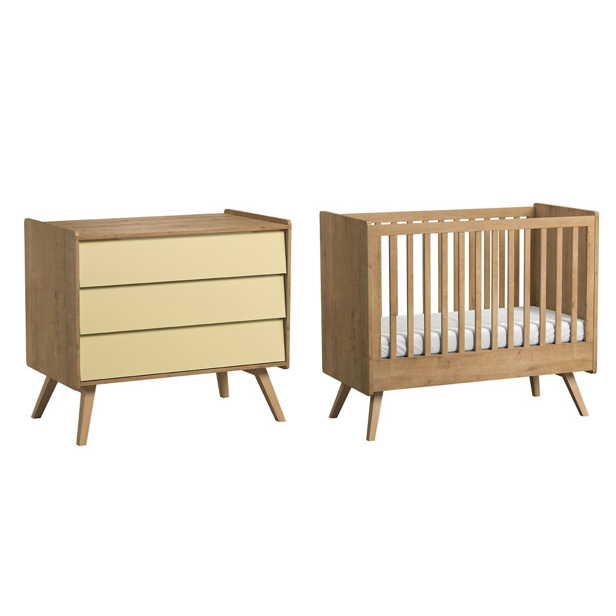 DUO - VINTAGE - Lit bébé 60x120 commode à langer naturel beige