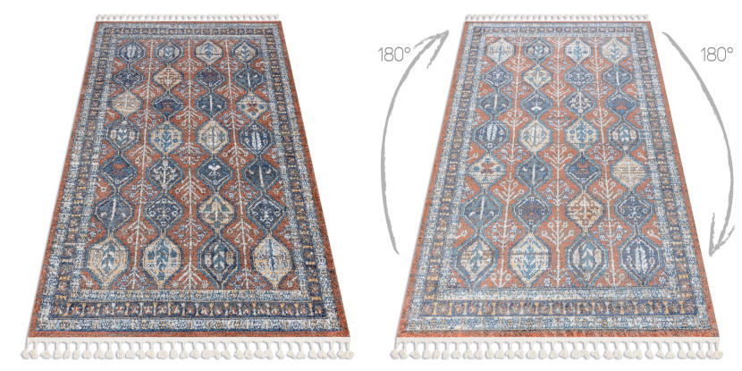 Dywan nowoczesny BELLE BG60A brązowy / róż Frędzle80x150 cm