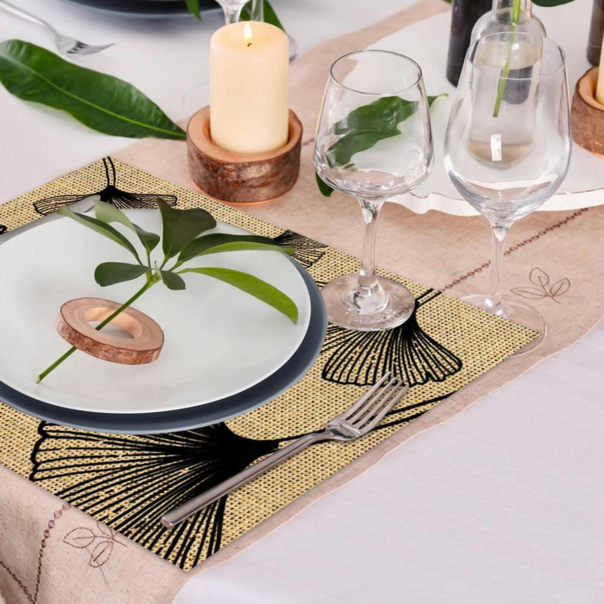 FEUILLES - Set de table en toile de jute 42x30