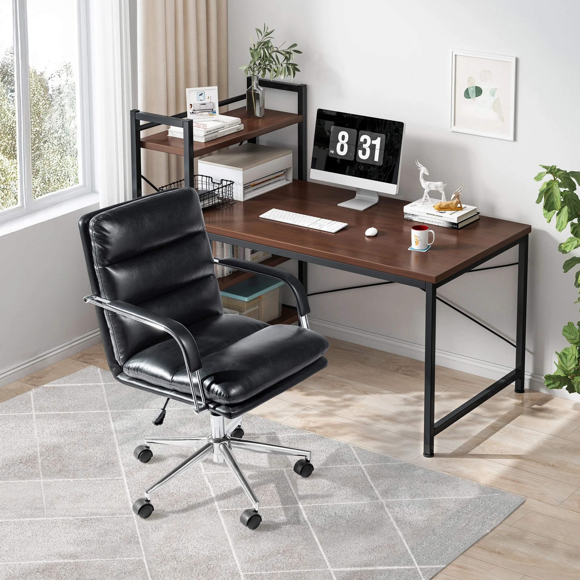Glitzhome Modern Faux Leather Mid Back Swivel Height Adjustable Padded Office Chair