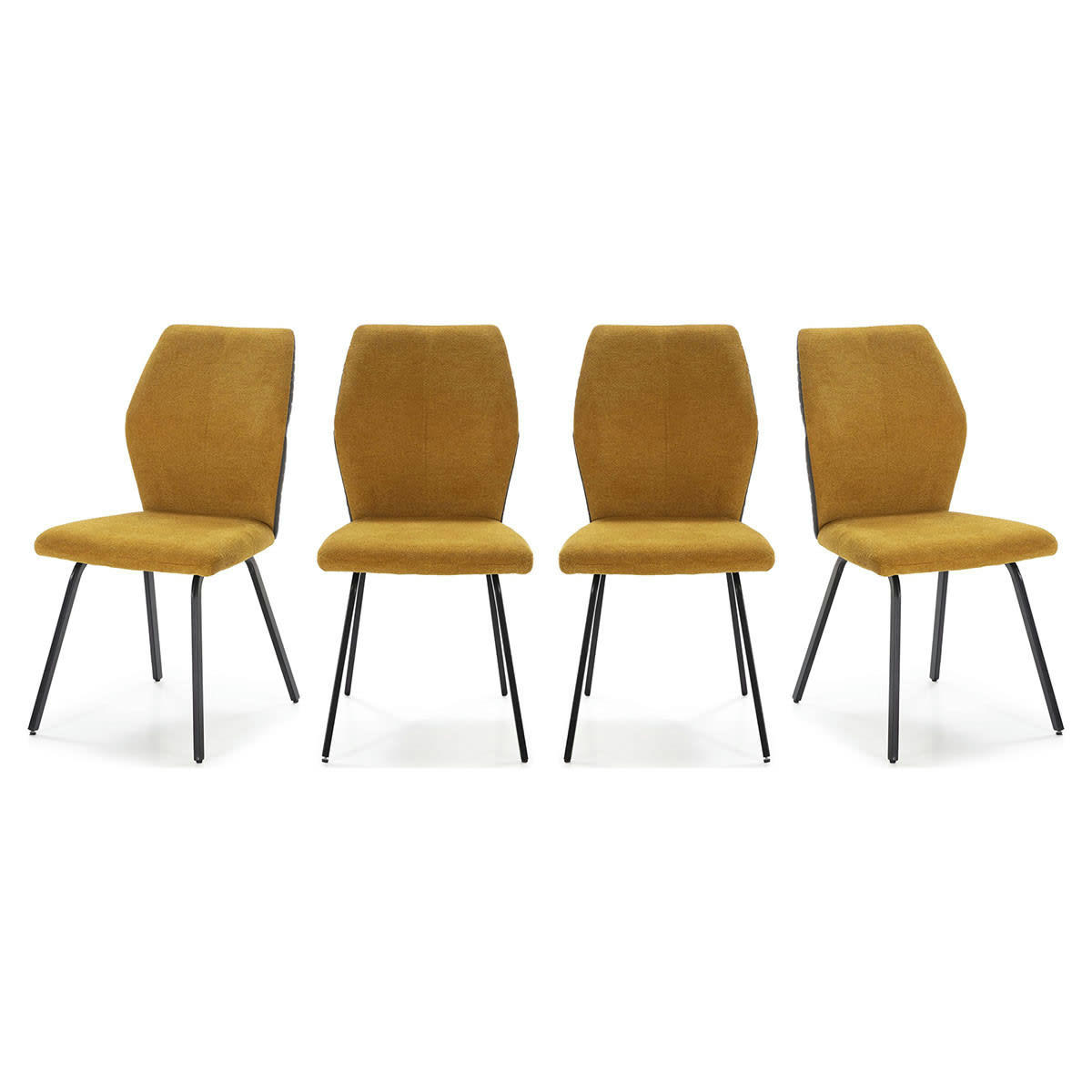 GARANCE - Lot de 4 chaises en tissu jaune moutarde et simili cuir