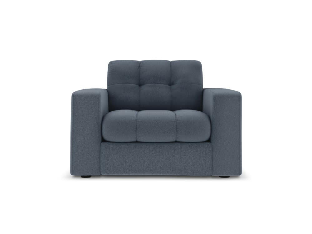 JUSTIN - Fauteuil en tissu structuré bleu foncé