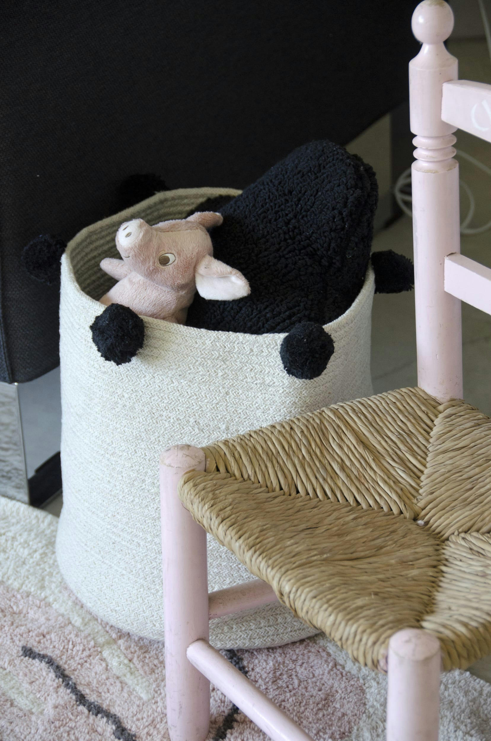 BUBBLY - Panier en coton beige et noir 30xØ30