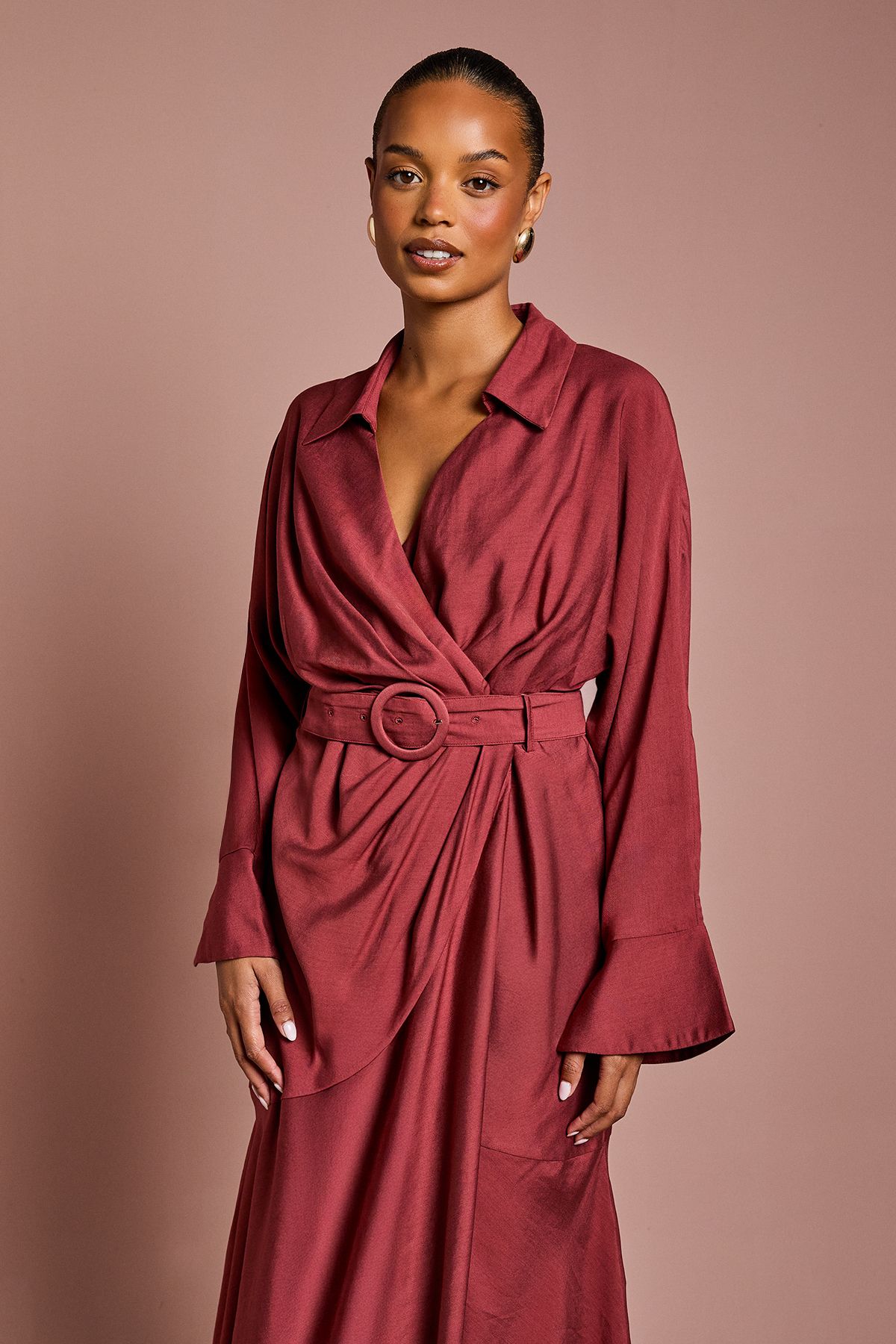 Coast Petite Twill Long Sleeve Wrap Dress With Belt