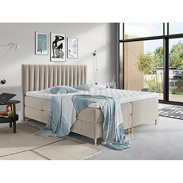 Lit continental ComfiDream 156, Double, Brun clair, Tissu, Disponible