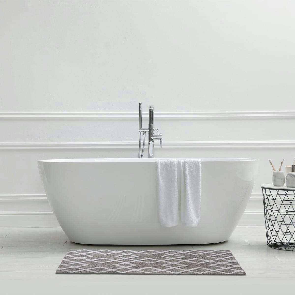 CROISY - Tapis de bain coton fantaisie gris 60x120cm