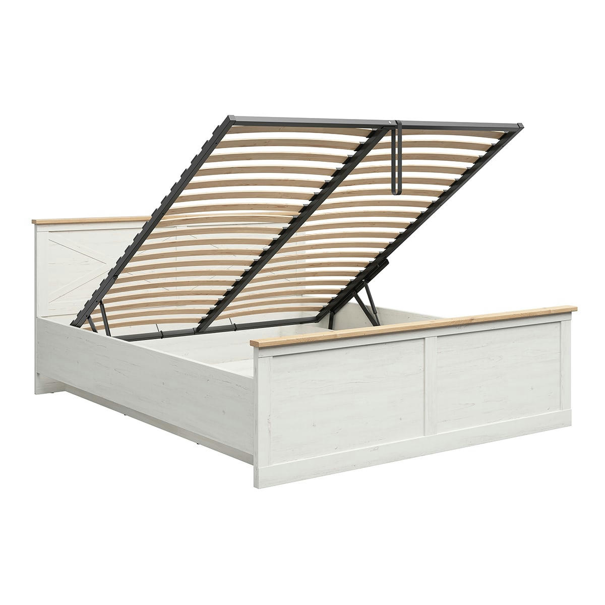 - Lit coffre 180x200 sommier inclus stratifiés blanc et naturel