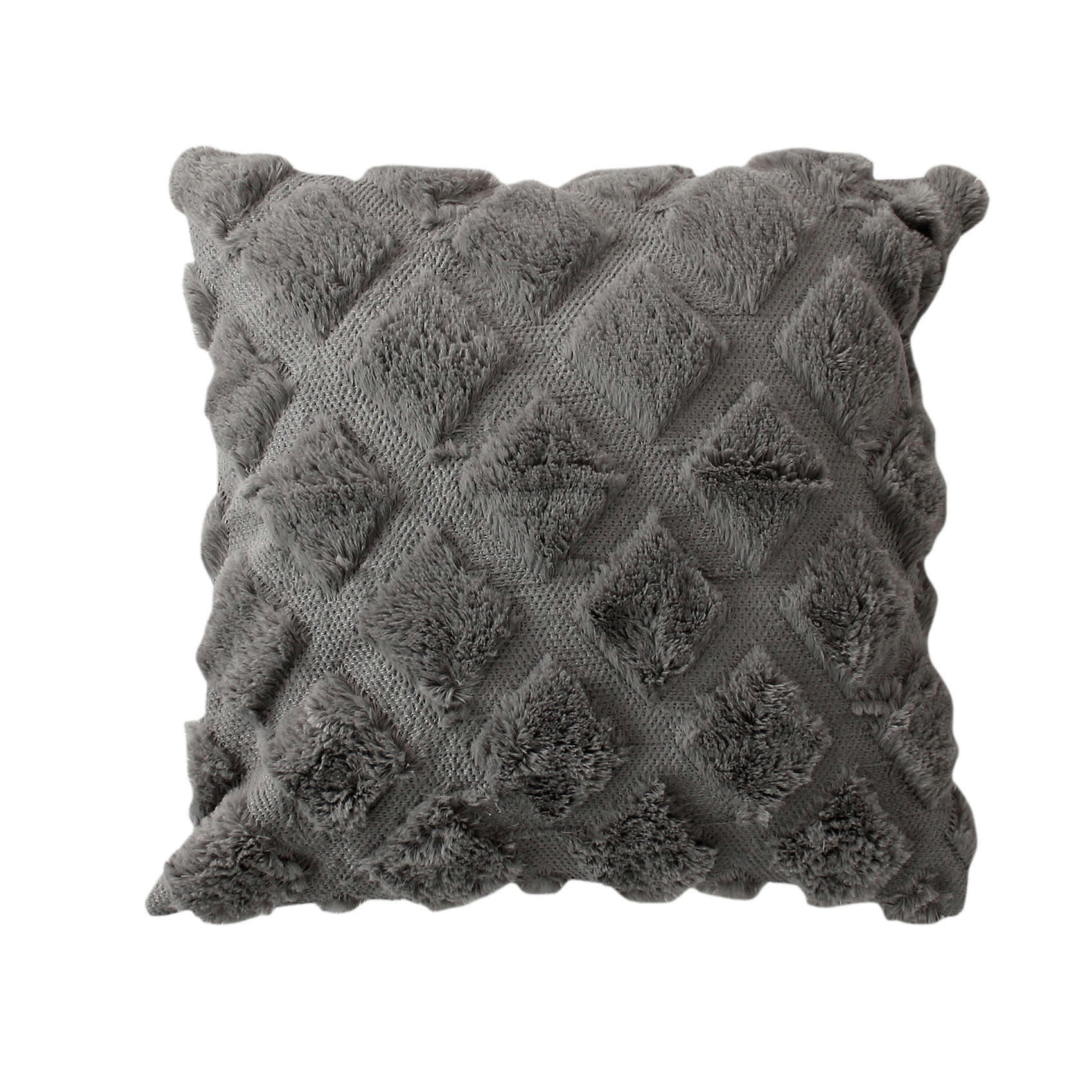 - Coussin en relief et imitation fourrure polyester gris clair 40x40 cm
