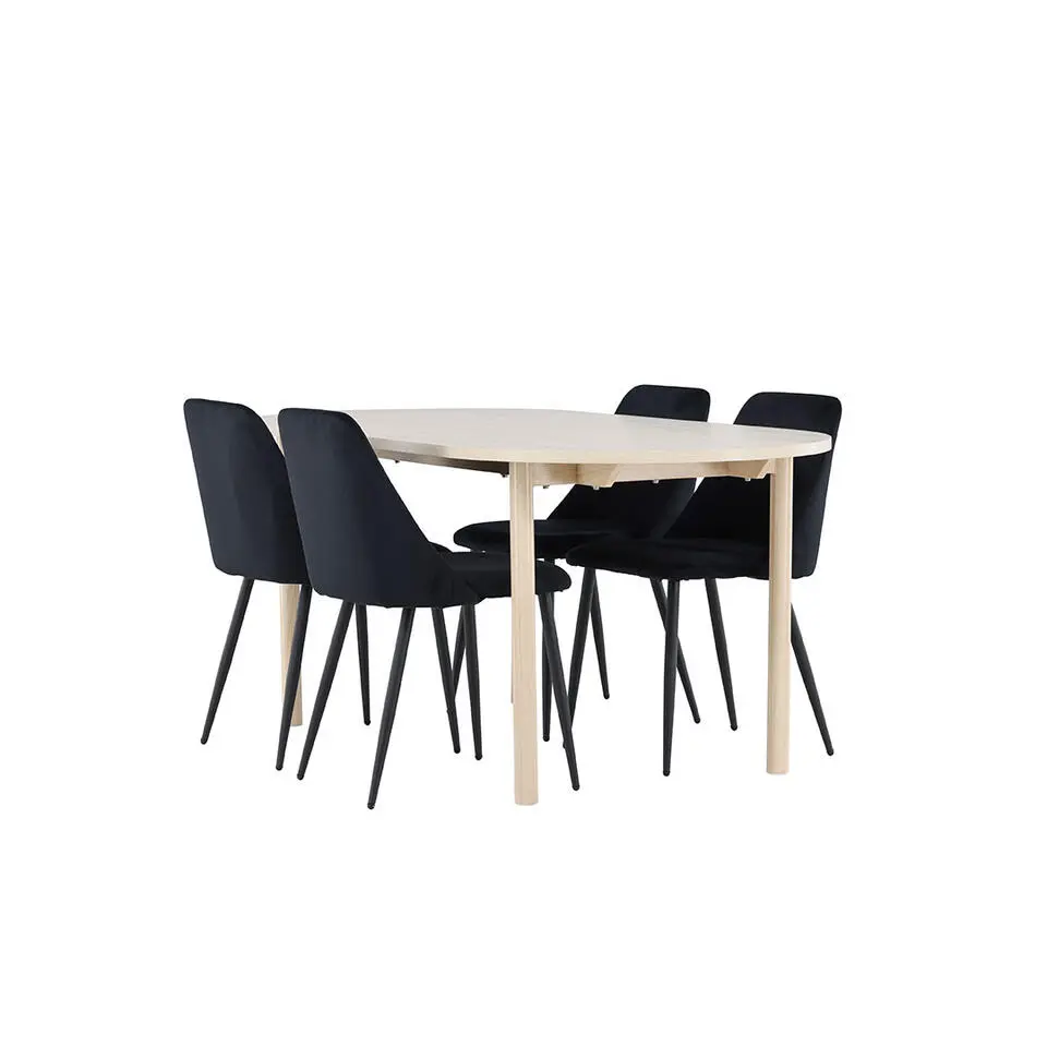 Hioshop Andy eethoek tafel 90x180cm en 4 velours stoelen whitewash