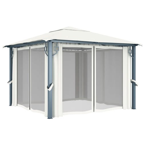 NNEVL Gazebo with Curtain 300x300 cm Cream Aluminium