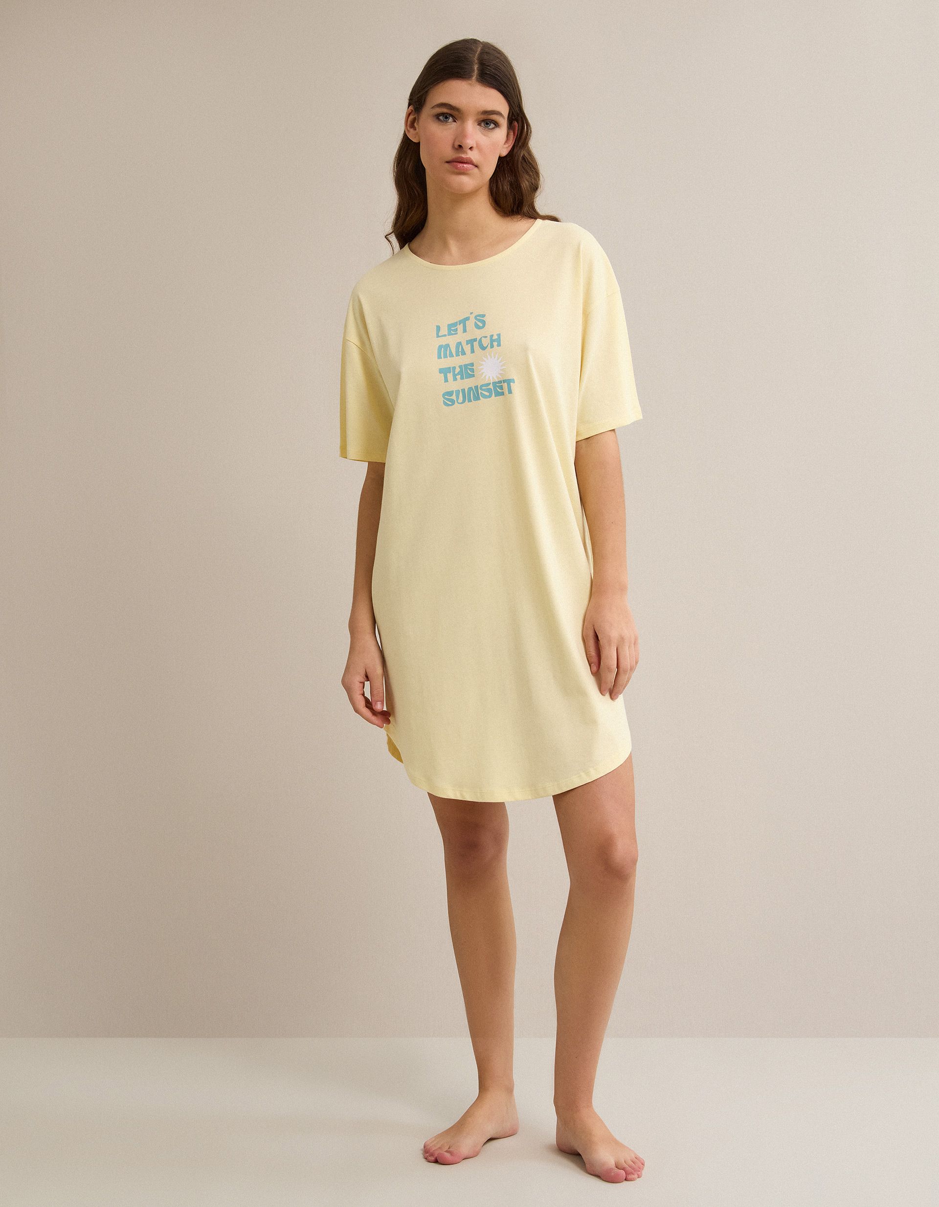 Camisa de Dormir, Mulher, Amarelo Claro