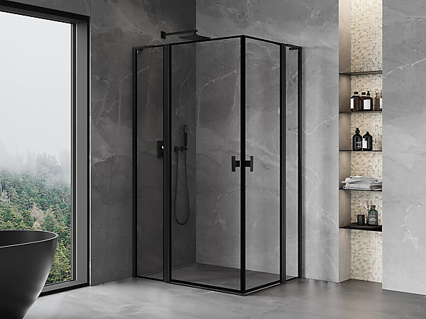 Mexen Mist L Duo cabine de douche pivotante 110 x 90 cm, cadre noir, noir - 8A4L-110L-090P-70-70