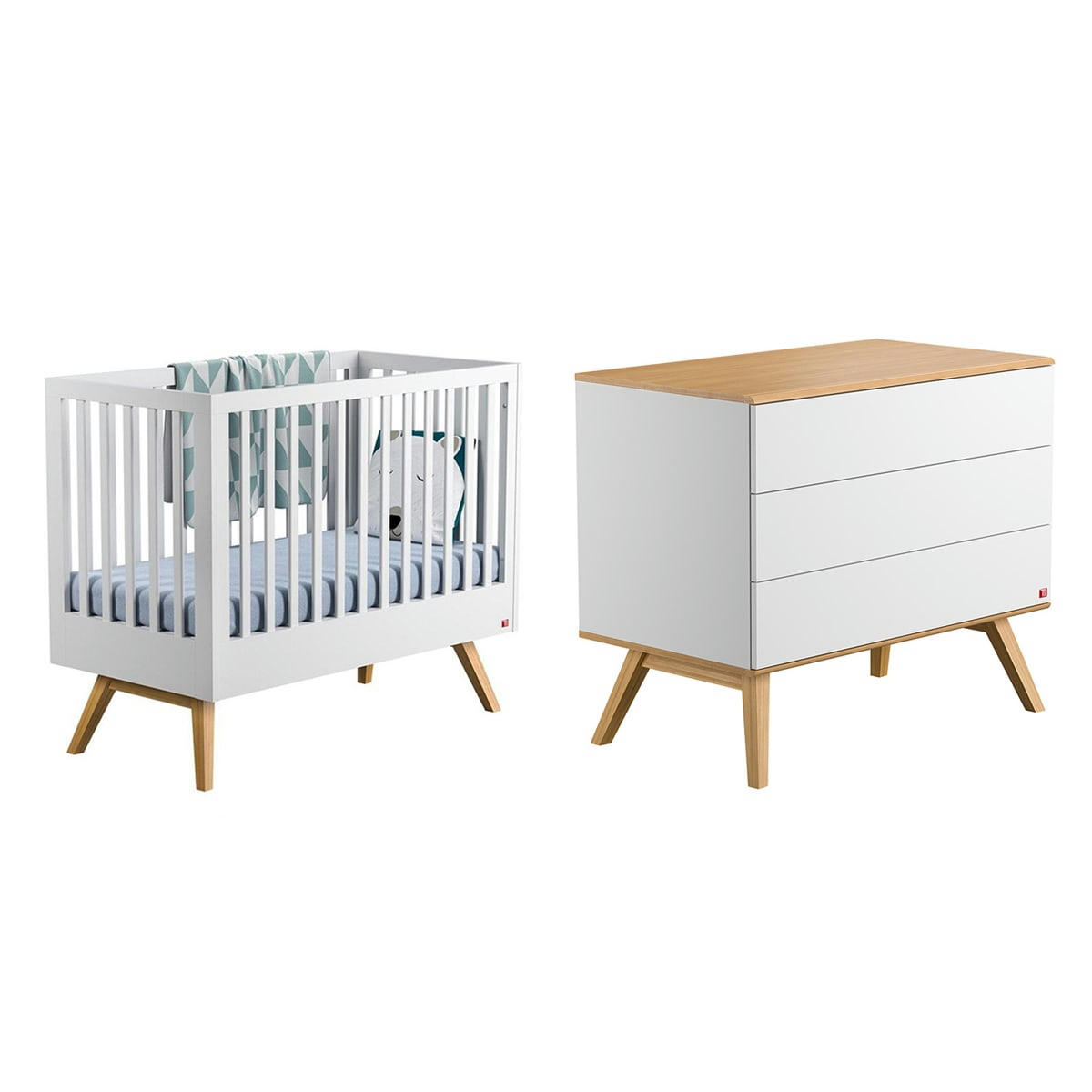 DUO - NATURE - Lit bébé 60x120 commode à langer blanc