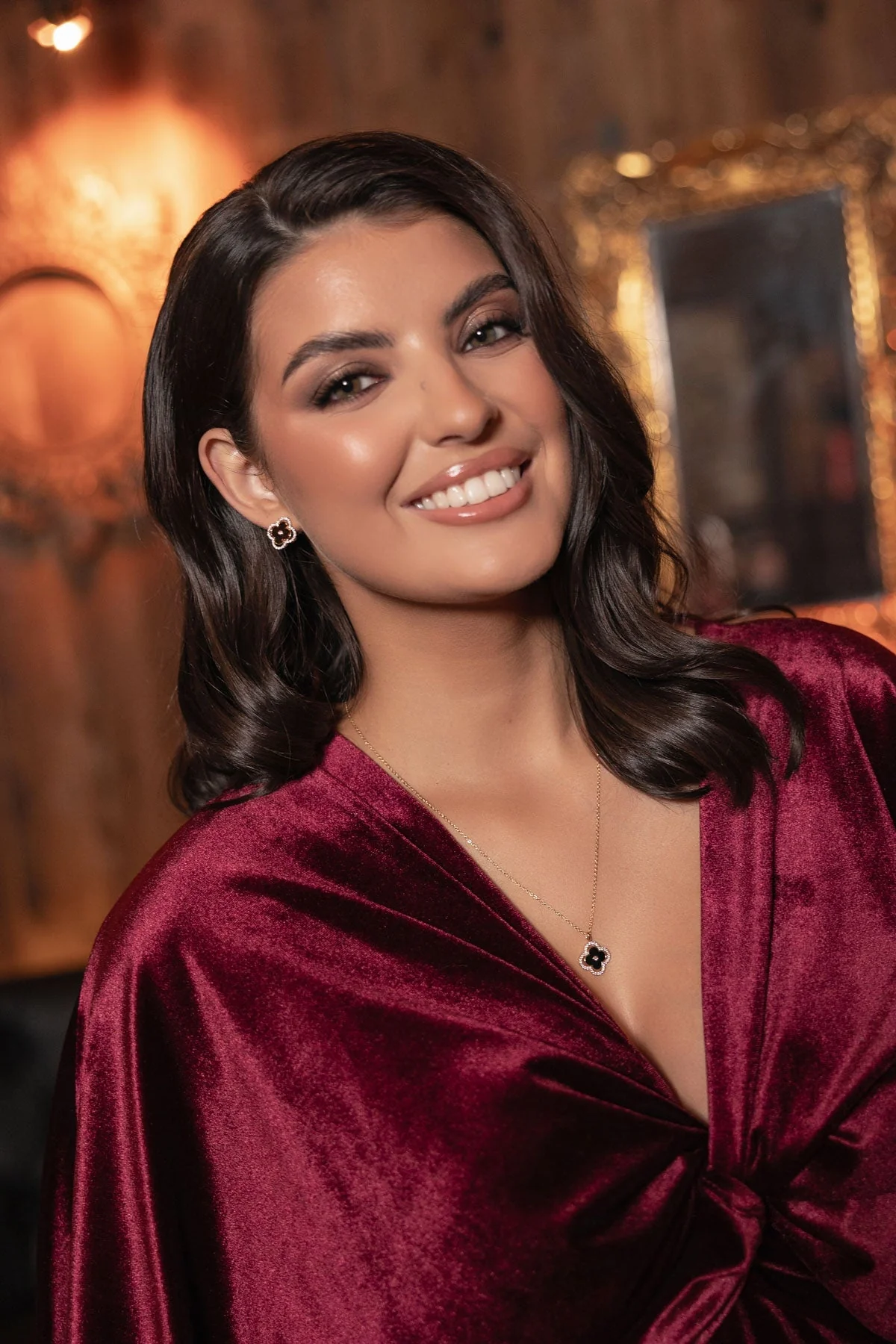 Gold Clover Diamante Pendant Necklace